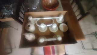 Set Accesorios Baño Porcelana Blanco y Verde