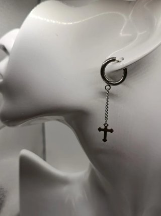 Pendientes Aro Cadena Cruz Acero Inoxidable