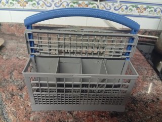 Cesta cubertero lavavajillas gris y azul