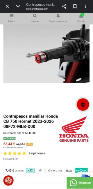Contrapesos Manillar Honda Rojos