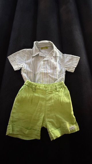 Conjunto Ropa Bebé Camisa Rayas y Short Verde
