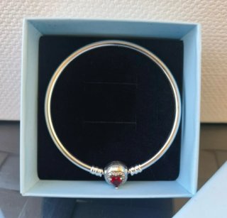 Pulsera Rígida Plata S925 Corazón Rojo.