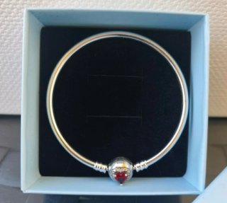 Pulsera Rígida Plata S925 Corazón Rojo.