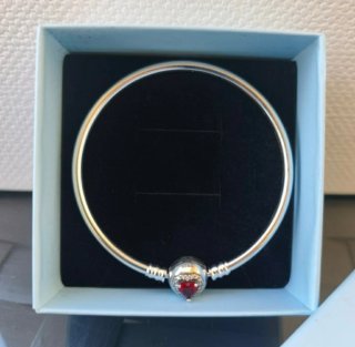Pulsera Rígida Plata S925 Corazón Rojo.