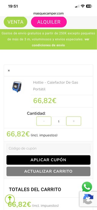 Estufa de gas Hottie Kampa 2kW