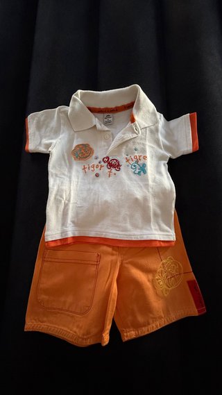 Conjunto bebé polo y shorts naranja