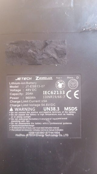 Batería patín eléctrico 48V 20Ah 960Wh