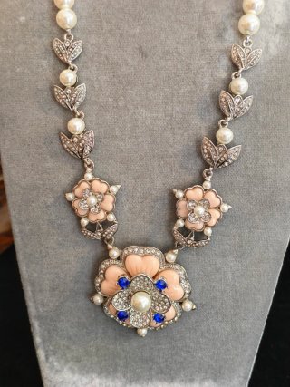 Collana donna fiore perle e strass