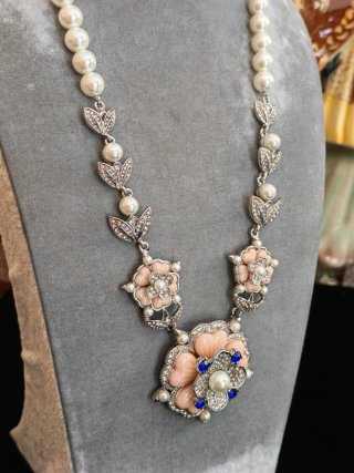Collana donna fiore perle e strass