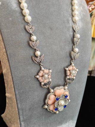 Collana donna fiore perle e strass
