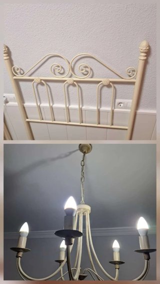 Dos cabeceros forja beige/crema cama 90 y lámpara.