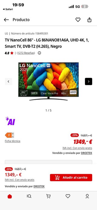 LG NanoCell LED AI 86 4K 86NANO81A6A