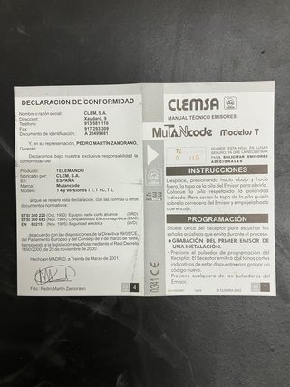 Emisor Mando Garaje Mutancode T2