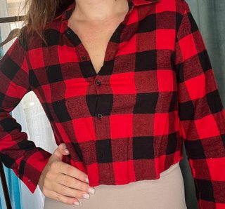 Camisa corta cuadros roja Cropp Talla M