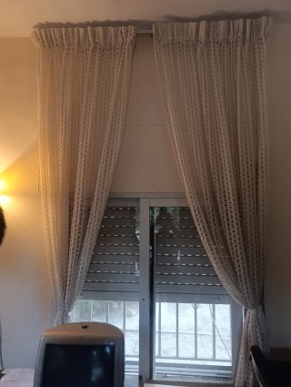 Juego 4 cortinas visillo beige/blanco