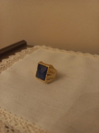 Anillo Sello Oro 9k Piedra Azul