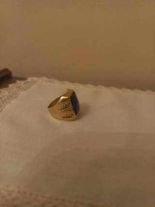 Anillo Sello Oro 9k Piedra Azul