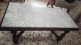 Mesa centro vintage mármol y madera