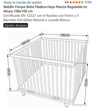 Parque Bebé Madera Haya Maciza Regulable