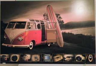 Cuadro Furgoneta VW Rosa y Blanca