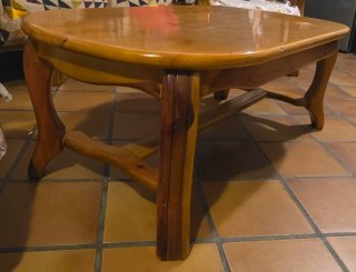 Conjunto rústico sofá, 2 sillones y mesa madera