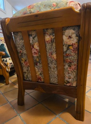 Conjunto rústico sofá, 2 sillones y mesa madera