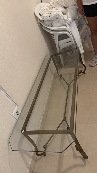 URGE Mesa consola cristal y forja dorada