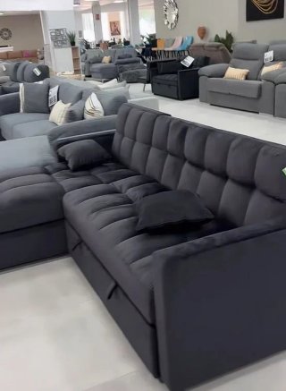 Sofá Cama Negro Terciopelo con Arcón