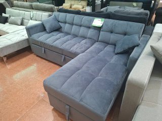 Sofá Cama Matrimonio Gris Terciopelo