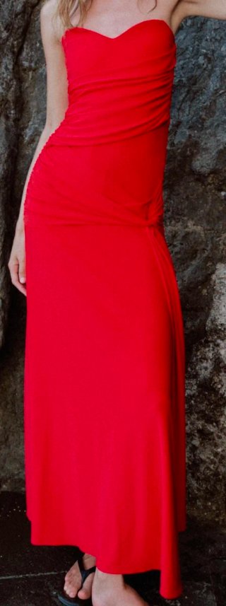 Vestido Zara Rojo Palabra de Honor Talla S