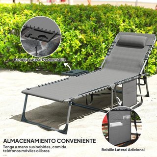 Tumbona Plegable Ajustable con Bandeja y Bolsillo