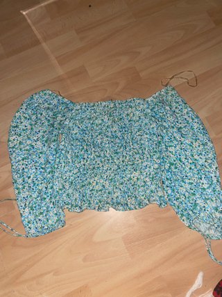 Blusa Crop Top Floral Manga Larga