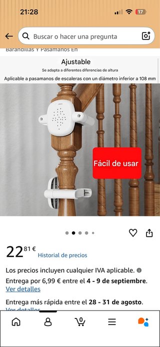 Adaptador barandilla seguridad bebé