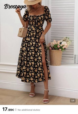 Vestido floral negro y amarillo