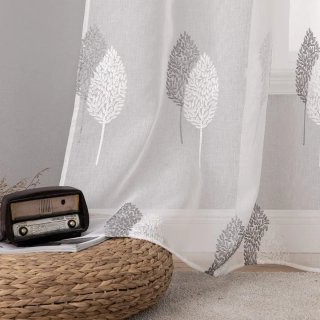 Cortinas bordado Hojas Blanco Gris 245x140
