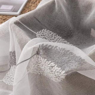 Cortinas bordado Hojas Blanco Gris 245x140