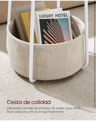 Mesa Auxiliar Redonda Blanca con Cesta