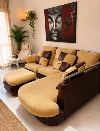 Sofá rinconera chaise longue + puf