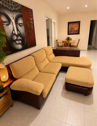 Sofá rinconera chaise longue + puf