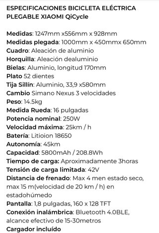 Xiaomi Qicycle Eléctrica como nueva 65% dro.