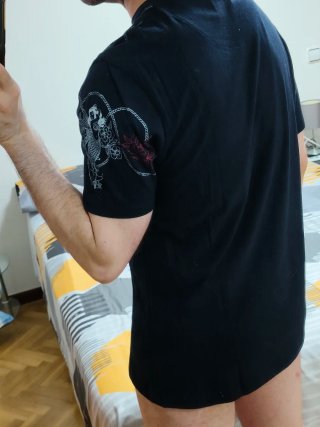 Camiseta Zara Negra Estampado Marino