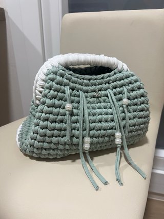 Bolso Crochet Turquesa y Blanco Hecho a Mano