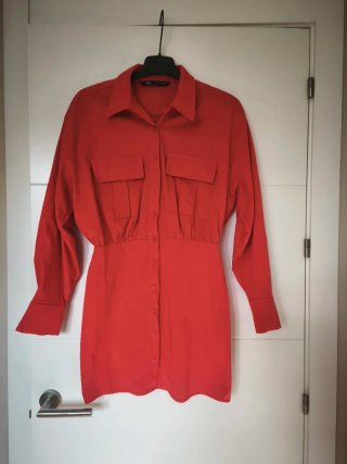 Vestido camisero Zara rojo, Talla S