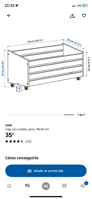 Caja IVAR con ruedas de madera, nuevo en su caja