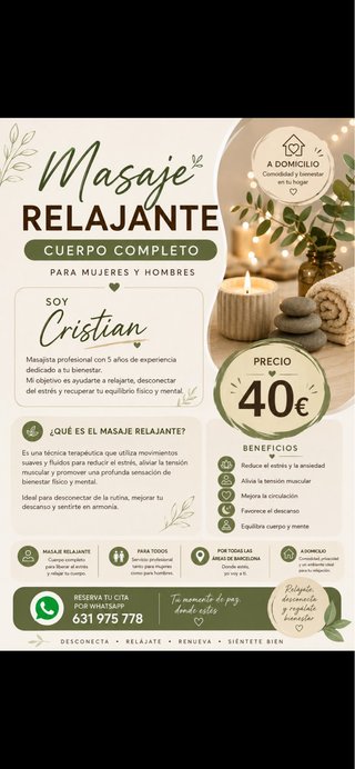 Masaje relajante 40€ sesión suelta 10 sesiones 350