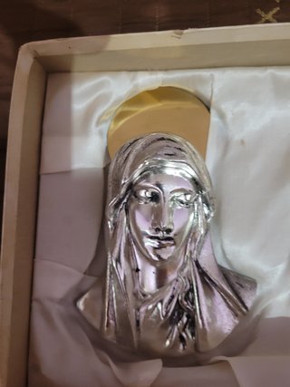 Figuras religiosas metal antiguas en su caja origi