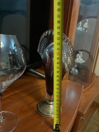 Jarrón cristal base plata