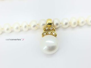 collar oro 18k con piedra con diamante,perla 20cm