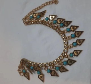 Conjunto Joyería Étnica Turquesa y Dorada