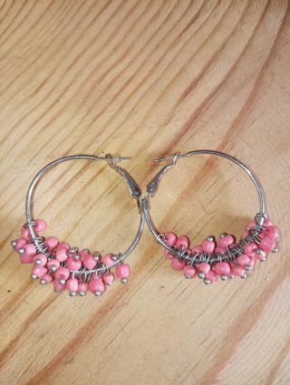 Pendientes Aro Vintage Rosas y Plateados